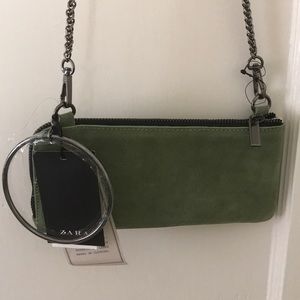 ZARA 100% LEATHER SLIT SUEDE CROSSBODY WALLET